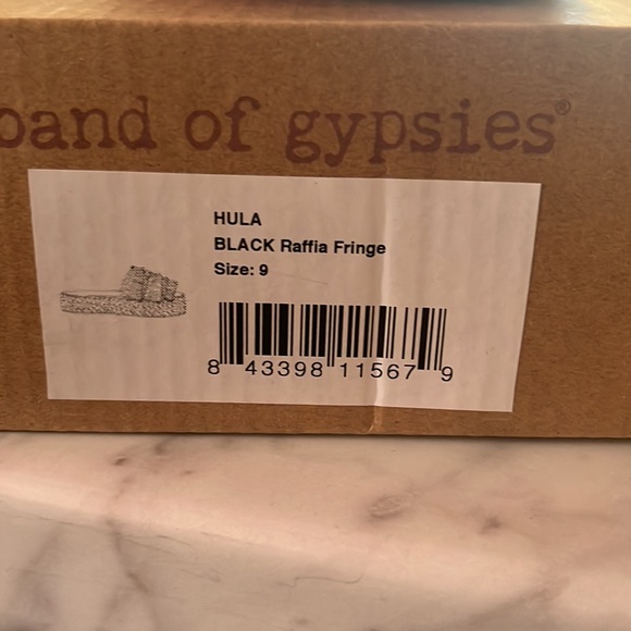 Band of Gypsies Hula Fringed Raffia Slide on platform Sandals - Picture 5 of 5